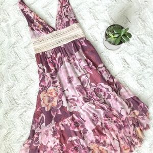 BOHO Layered Fringe Floral Midi Dress